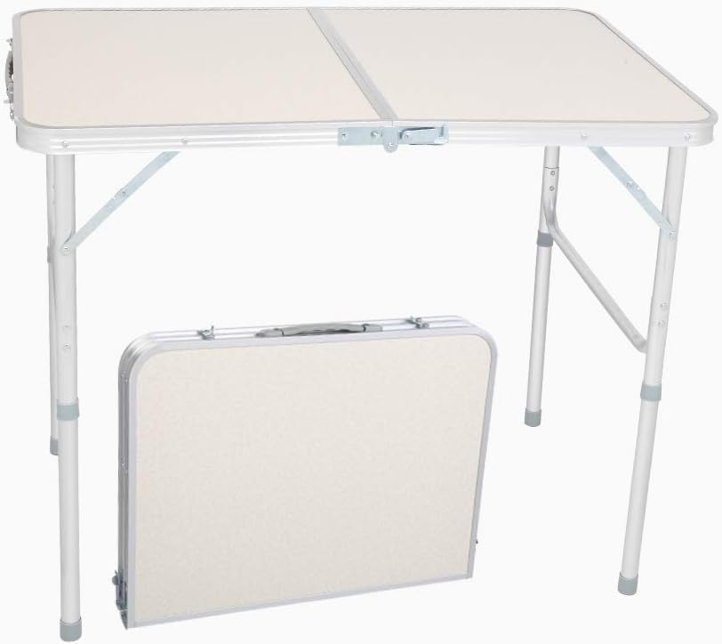 Table Camping Pliante Aluminium Table D'appoint pour Caravane Jardin BBQ Barbecue en Portable Exterieure Auteur Réglable 90 x 60 x 70 CM