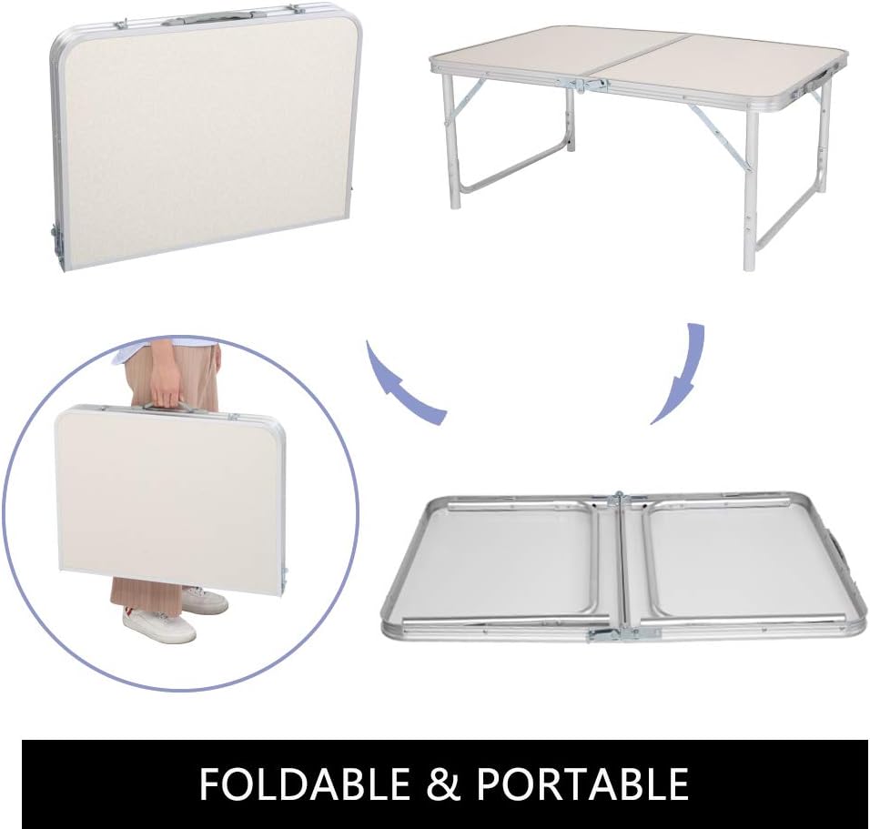 Table Camping Pliante Aluminium Table D'appoint pour Caravane Jardin BBQ Barbecue en Portable Exterieure Auteur Réglable 90 x 60 x 70 CM