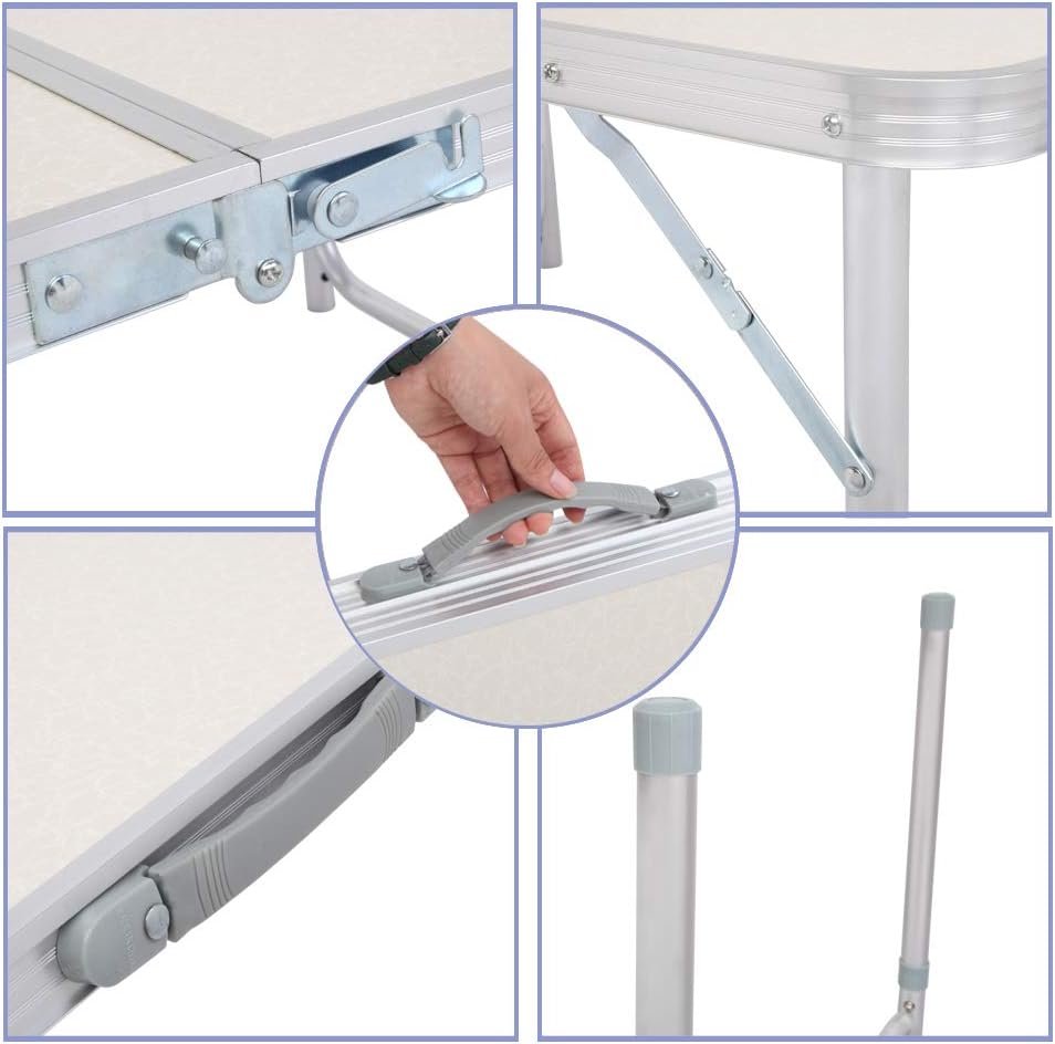 Table Camping Pliante Aluminium Table D'appoint pour Caravane Jardin BBQ Barbecue en Portable Exterieure Auteur Réglable 90 x 60 x 70 CM