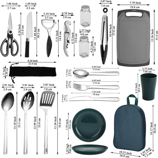 Berglander Essentiels de Camping, ustensiles de Cuisine de Camping, équipement d’Accessoires de Camping livré avec Couverts de Camping, Assiettes et Tasses, idéal pour cuisinière extérieure, Pique