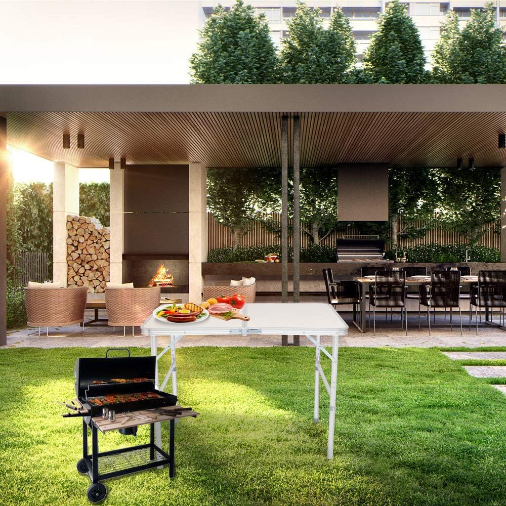 Table Camping Pliante Aluminium Table D'appoint pour Caravane Jardin BBQ Barbecue en Portable Exterieure Auteur Réglable 90 x 60 x 70 CM